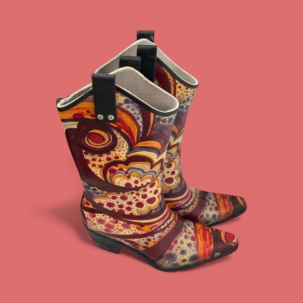 Western Boots Wearable Art Rodeo Cowgirl Size 7 Rain boots Abstract - Picture 9 of 9